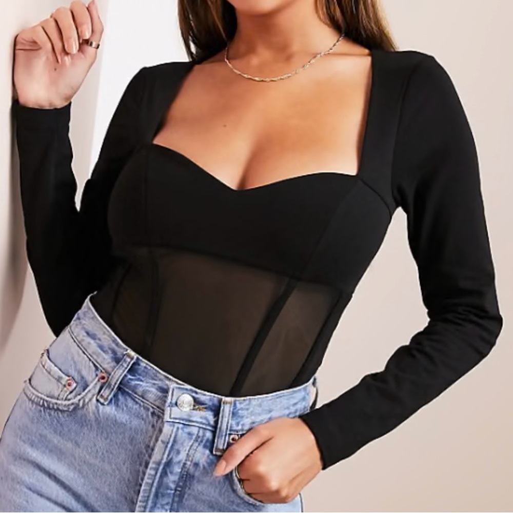 NWOT ASOS DESIGN Corset Style Black Bodysuit Women’s Size 0